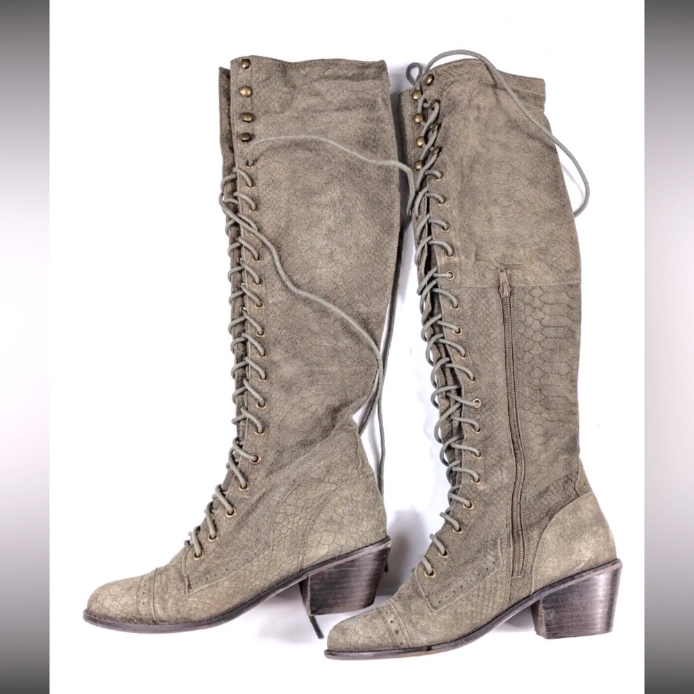 Jeffery Campbell x Free People Putty Python Snake Suede OTK Lace-Up Boots - Picture 4 of 11